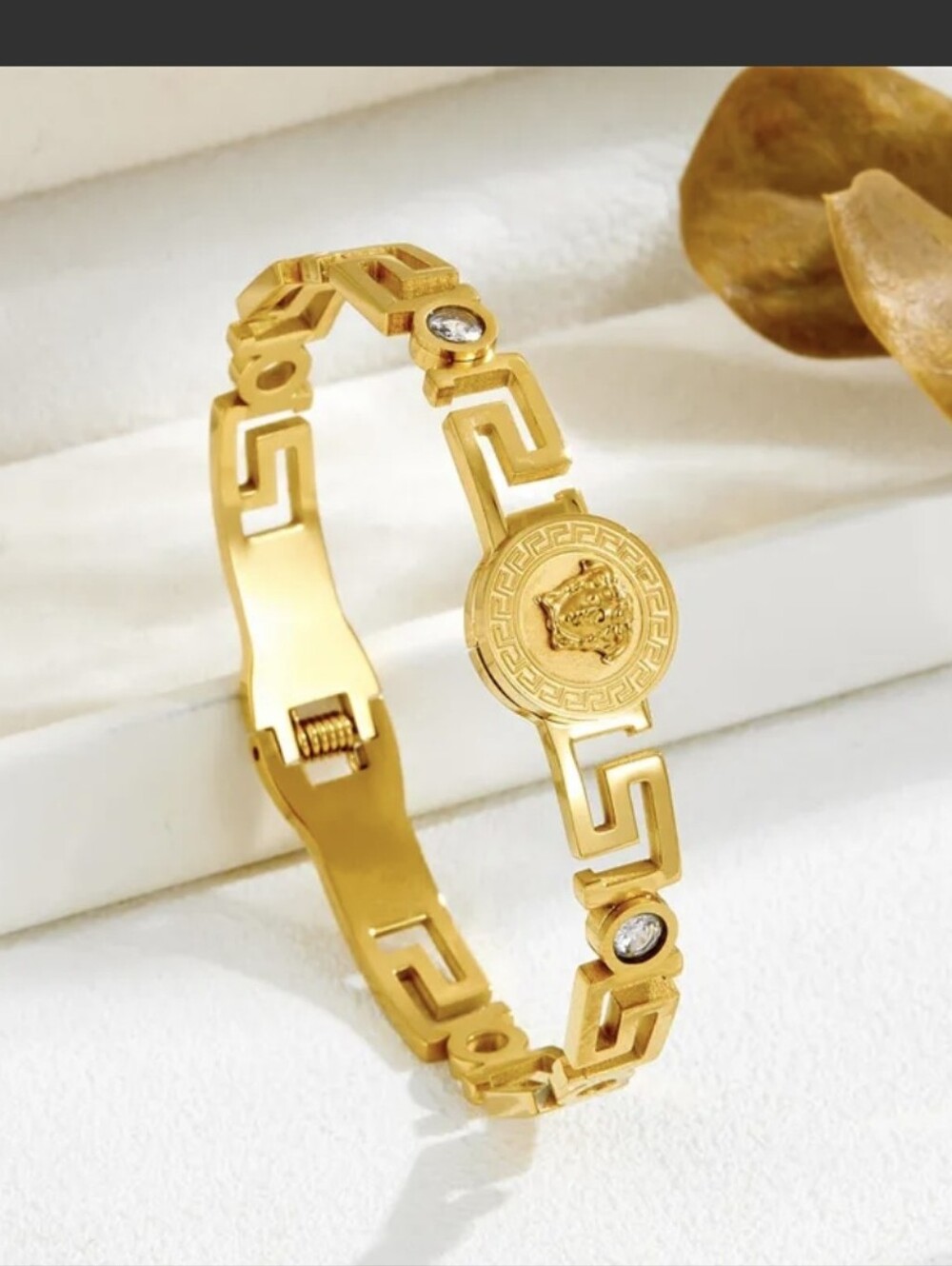 18K Gold Plated Medusa Greek Design Bangle Bracelet